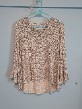 Women's Cream Polka Dot Lace-Up Blouse